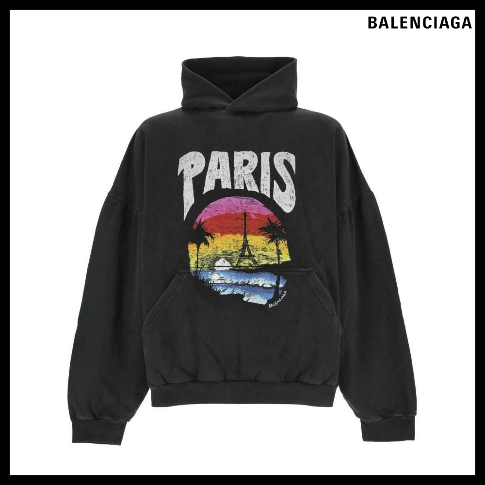 【BALENCIAGA】Paris Tropical Round Hoodie Oversized Black