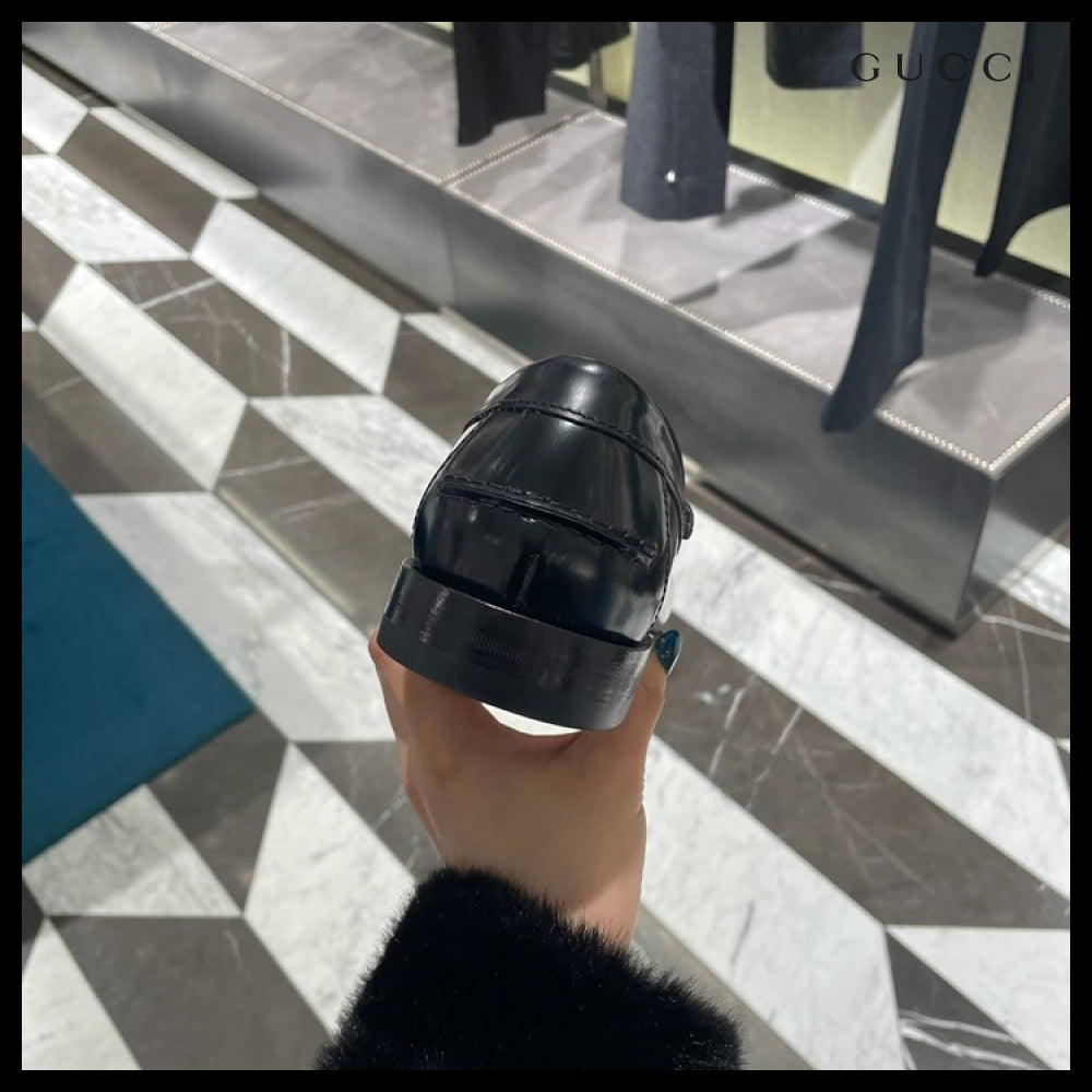 【GUCCI】KAVEH GG Logo Horsebit Leather Men’s Loafers Black