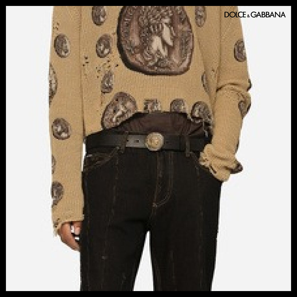 【Dolce & Gabbana】LEATHER BELT WITH BRAND COIN
