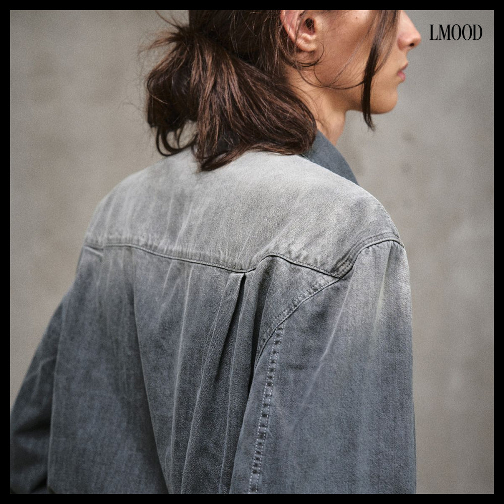【LMOOD】Terry Denim Shirt Silver Black