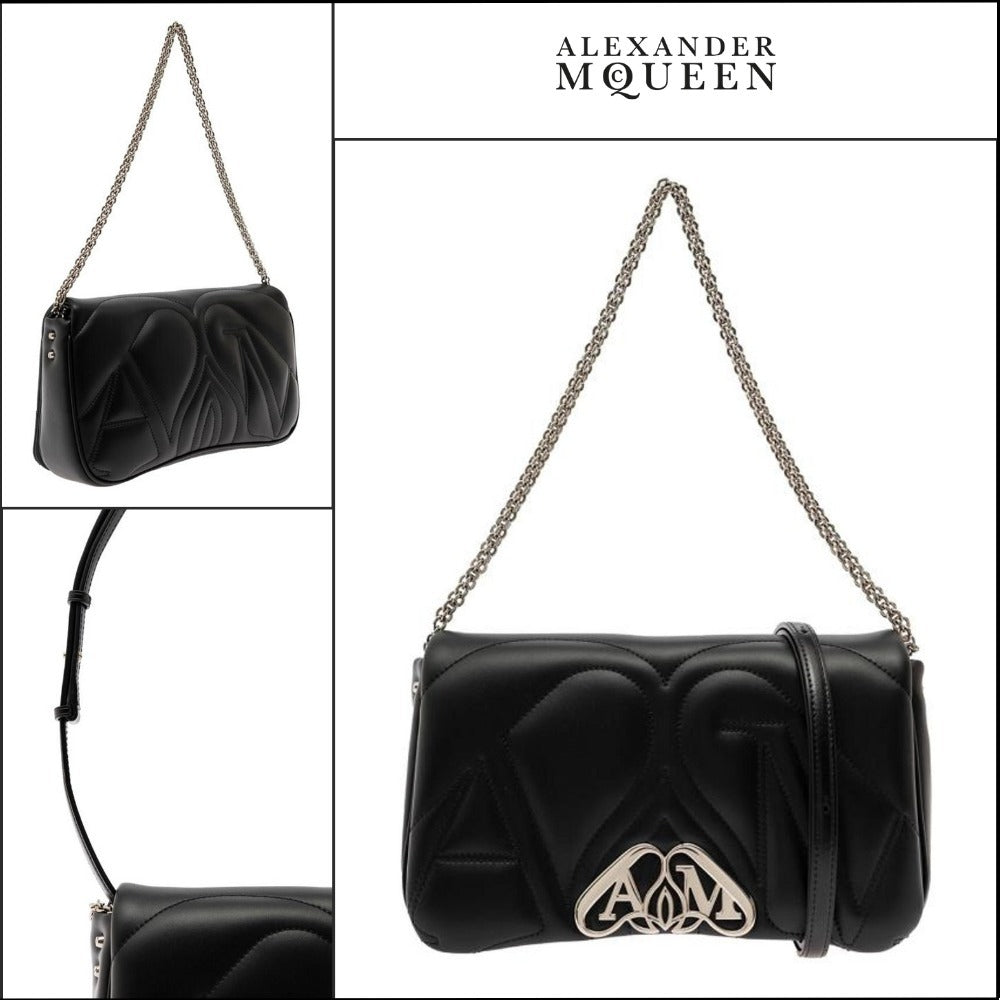 【Alexander Mcqueen】Leather Small Seal Shoulder Bag Black