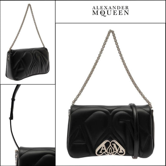 【Alexander Mcqueen】Leather Small Seal Shoulder Bag Black