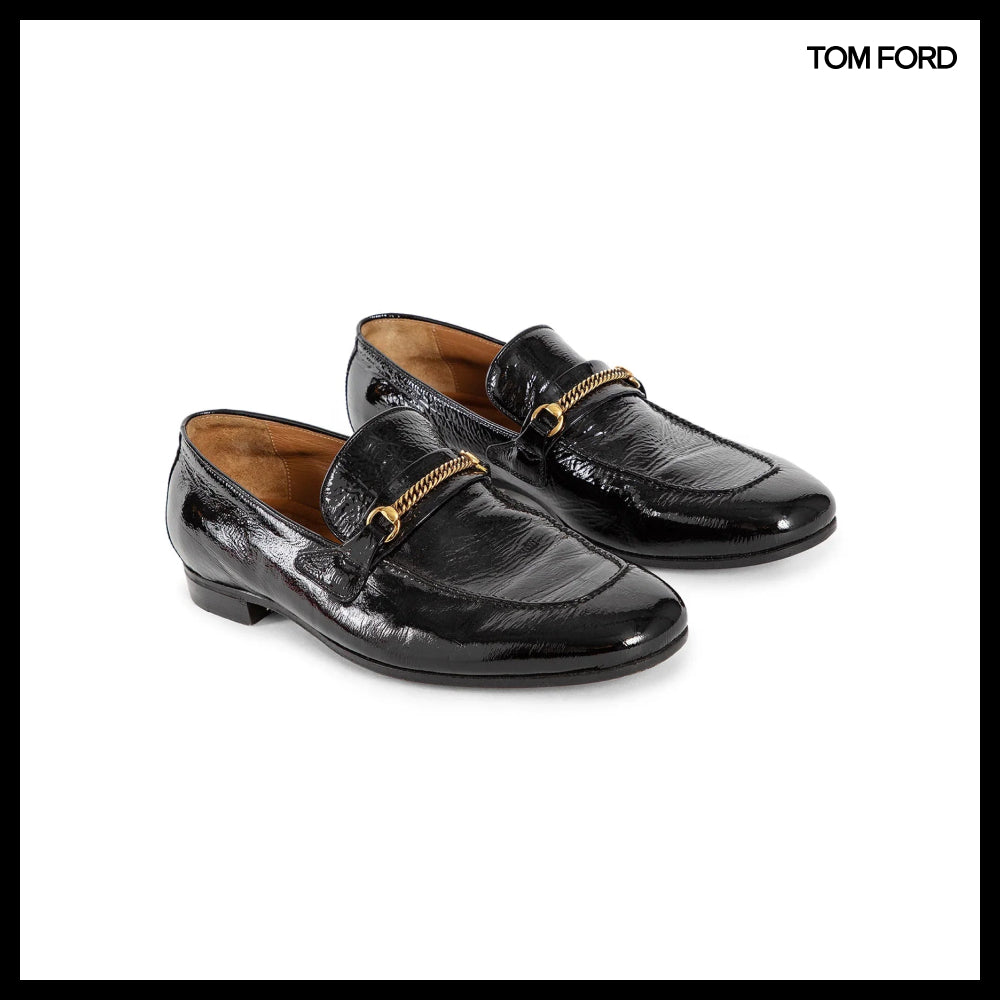 【TOM FORD】Printed Patent Eel Gigi Chain Loafers