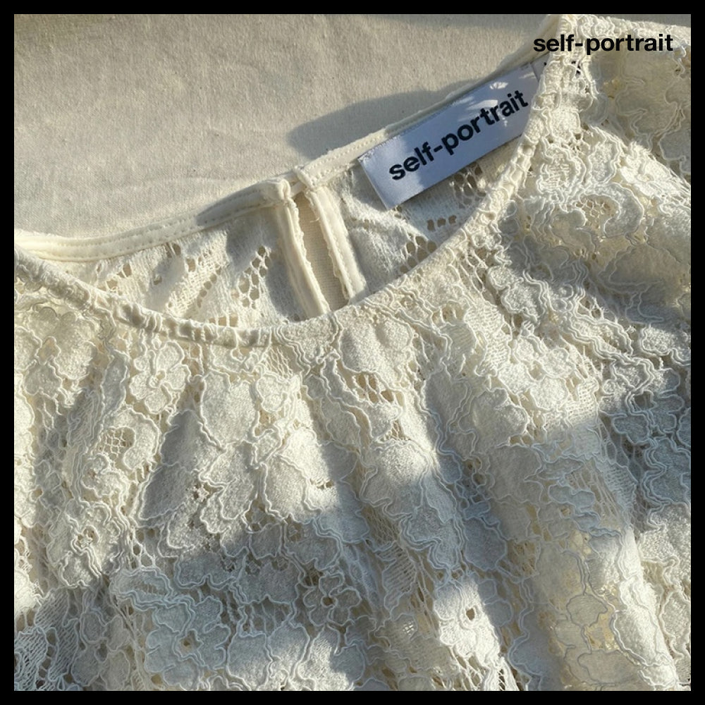 【SELF PORTRAIT】Ivory Cotton Lace Midi Dress