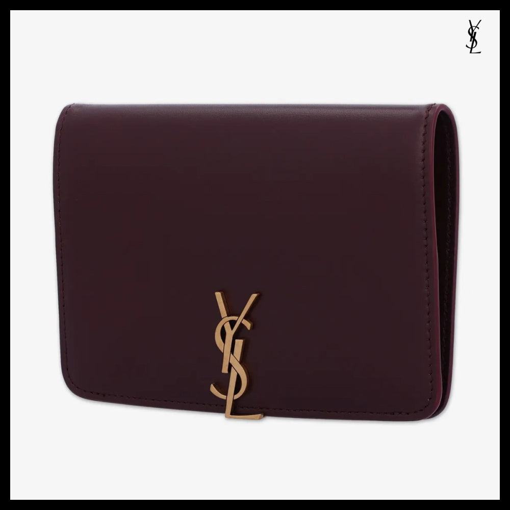 【Saint Laurent】Monogram Voltaire Passport Wallet Wine
