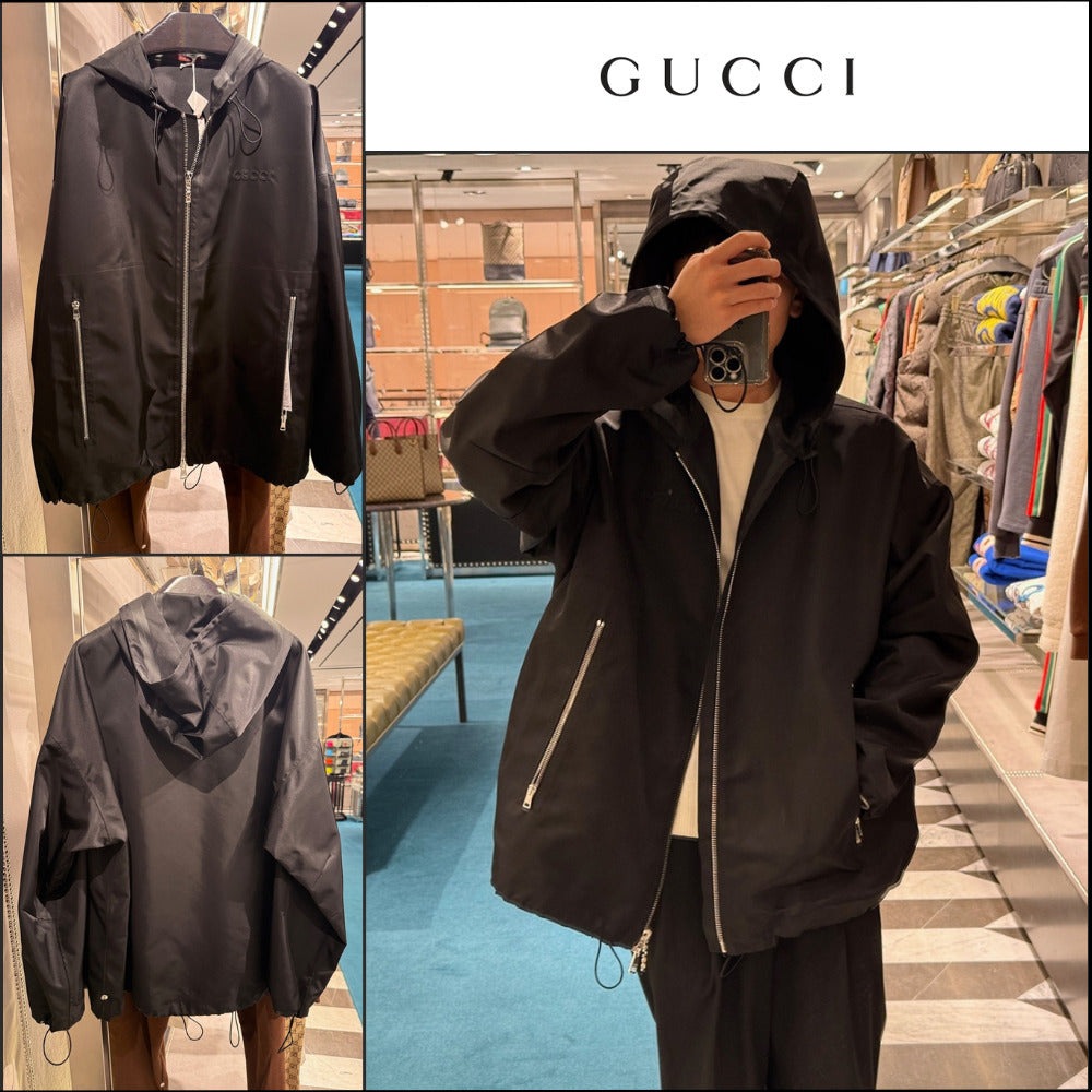 【GUCCI】Logo Compact Nylon Twill Hooded Blouson Jacket
