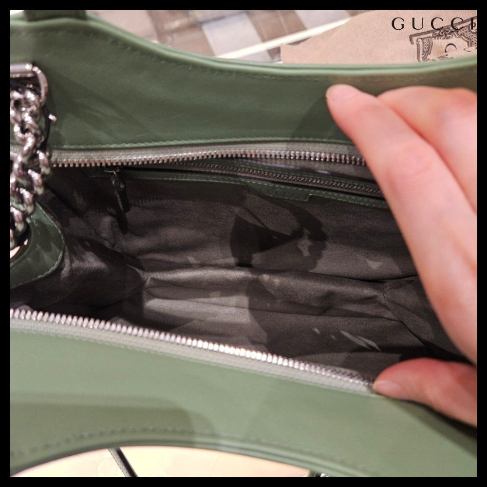 【GUCCI】PETITE GG Sena calf chatote bag green soil grass