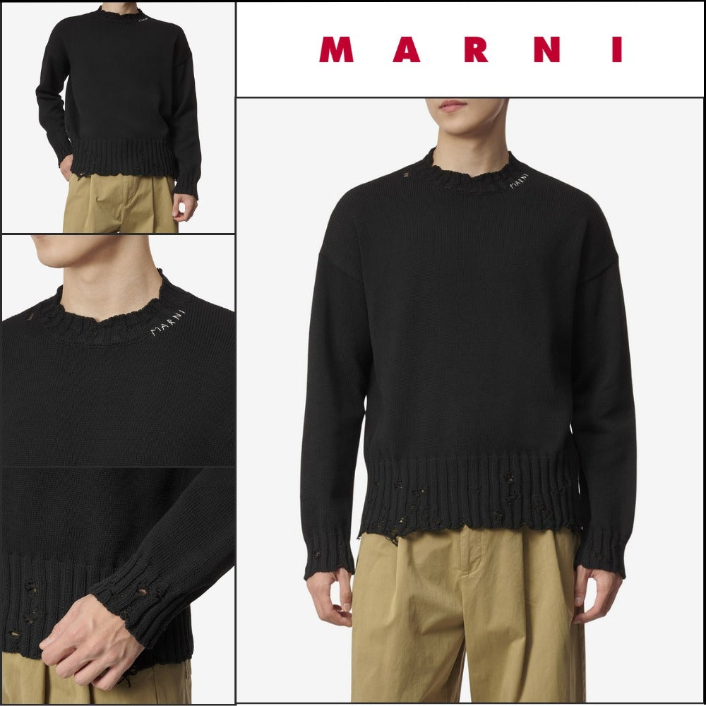 【MARNI】クルーネック ダメージ加工 ニット ブラック