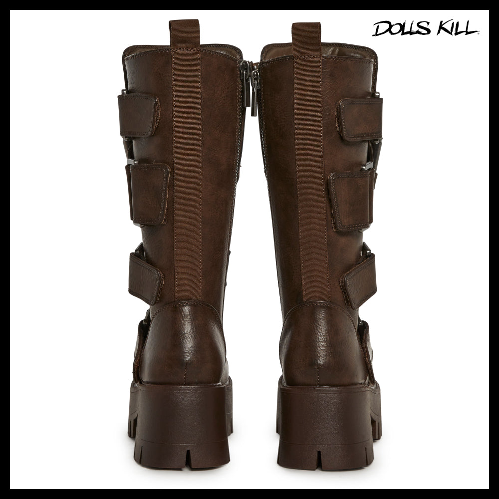 ◆DOLLS KILL◆DARKER WAVS Warp Bullet Combat Boots Brown