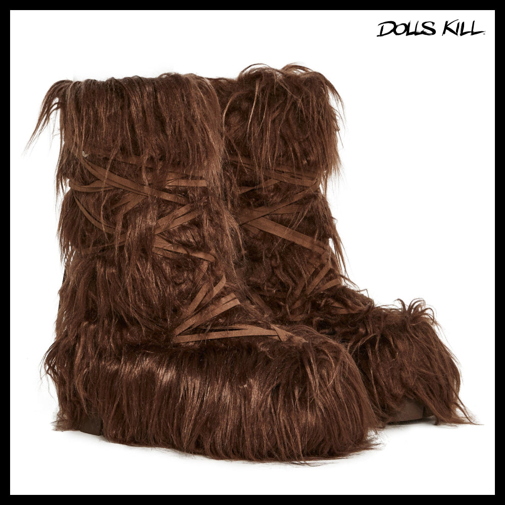 ◆DOLLS KILL◆DARKER WAVS Warp Faux Fur Boots Brown