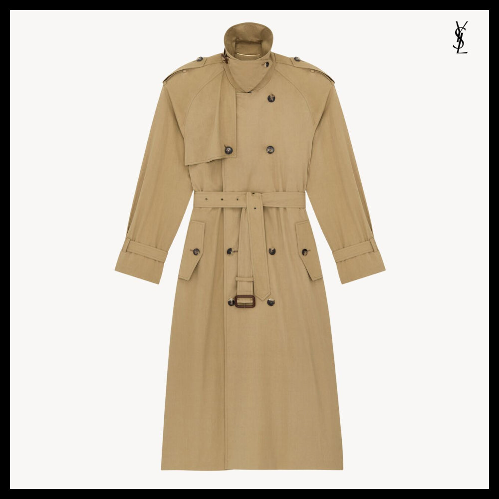 【Saint Laurent】Water-Repellent Cotton & Silk Trench Coat