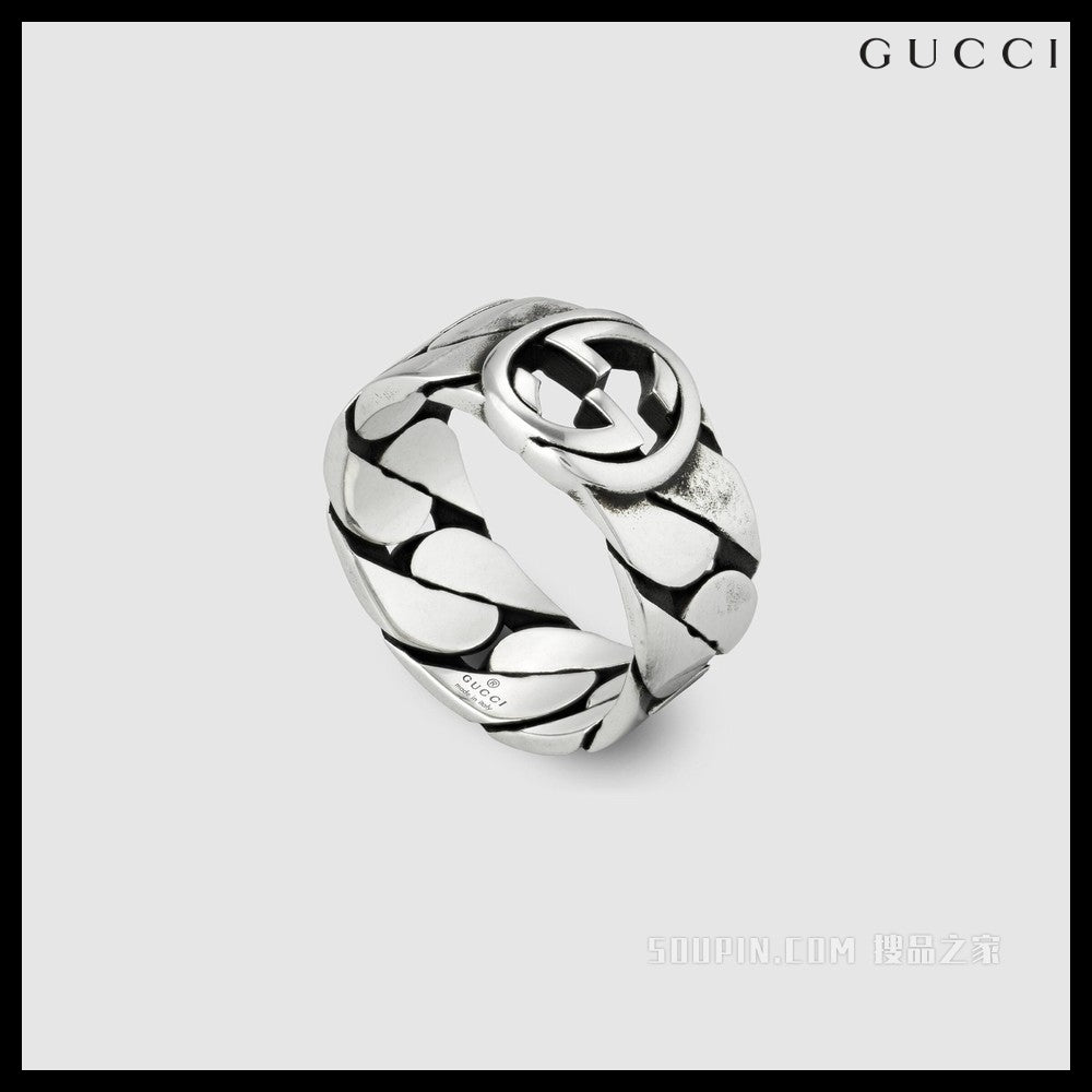 【GUCCI】Interlocking G Sterling Chain Wide Ring Silver