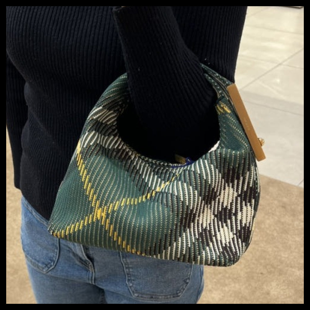 【Burberry】Knit Check Mini Peg Duffle Bag Ivy