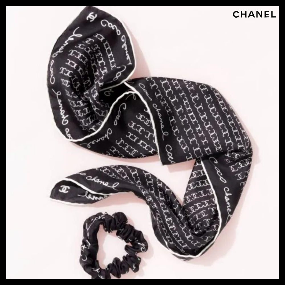 【CHANEL】Lettering CC Logo Twilly Scrunchie Hairband