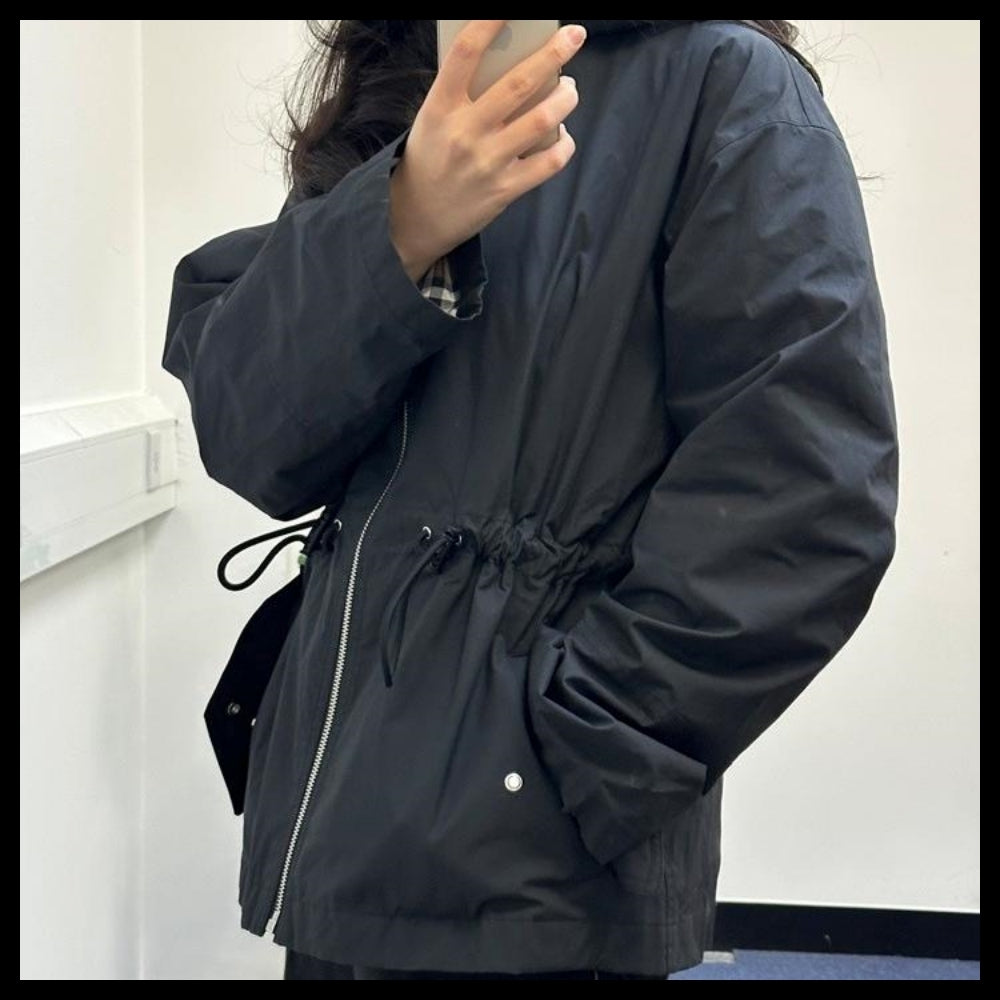 【BURBERRY】MEDLEY Drawstring Cotton Hooded Jacket Black