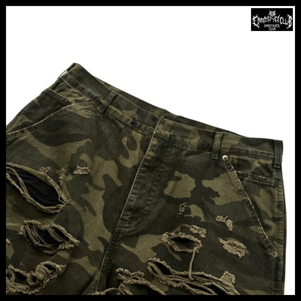 【EMOSTANCECLUB】Double Layered Distressed Camo Pants