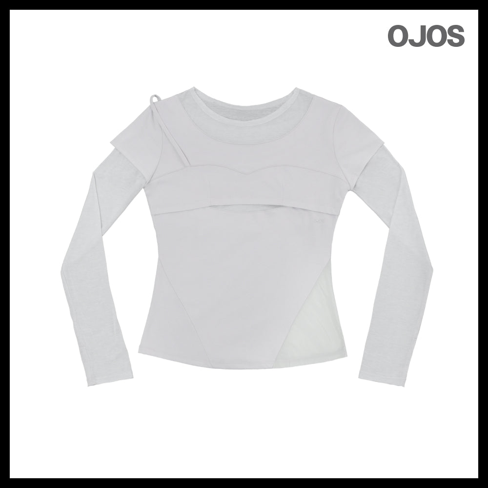 【OJOS】Layered Shoulder Strap Long Sleeves 4colors