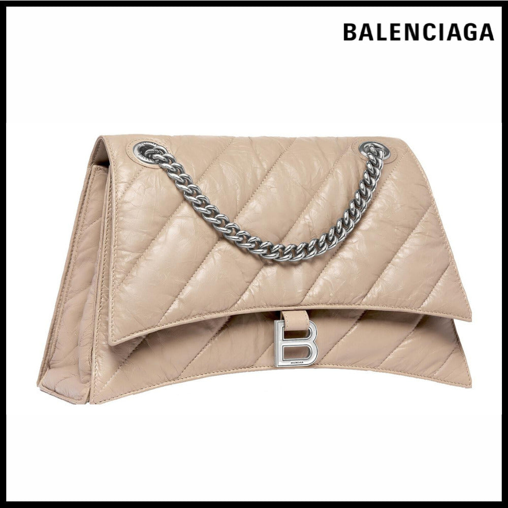 【BALENCIAGA】Crush Medium Chain Bag Quilted Light Brown