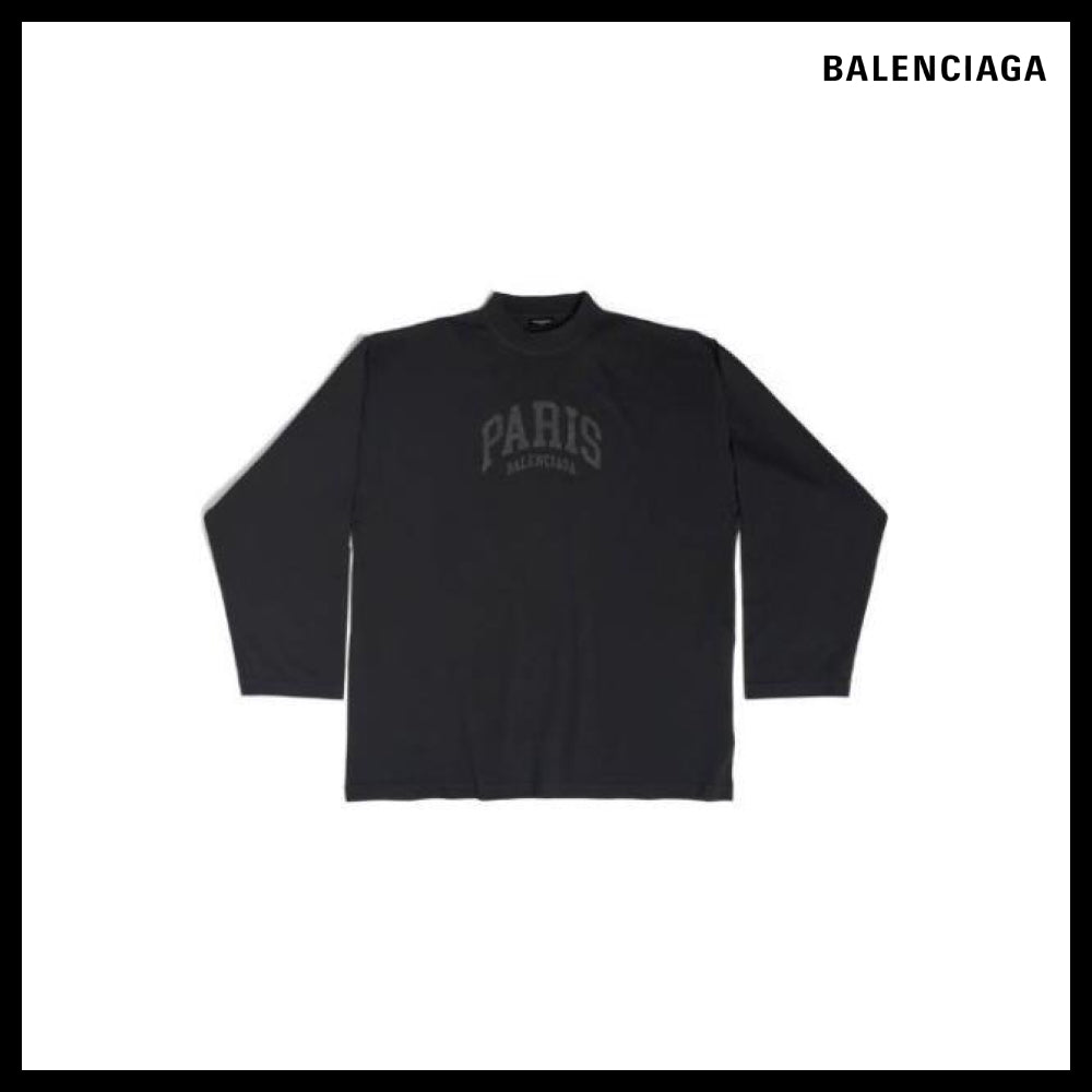 【BALENCIAGA】Cities Paris Long Sleeve T-Shirt Oversized Bla