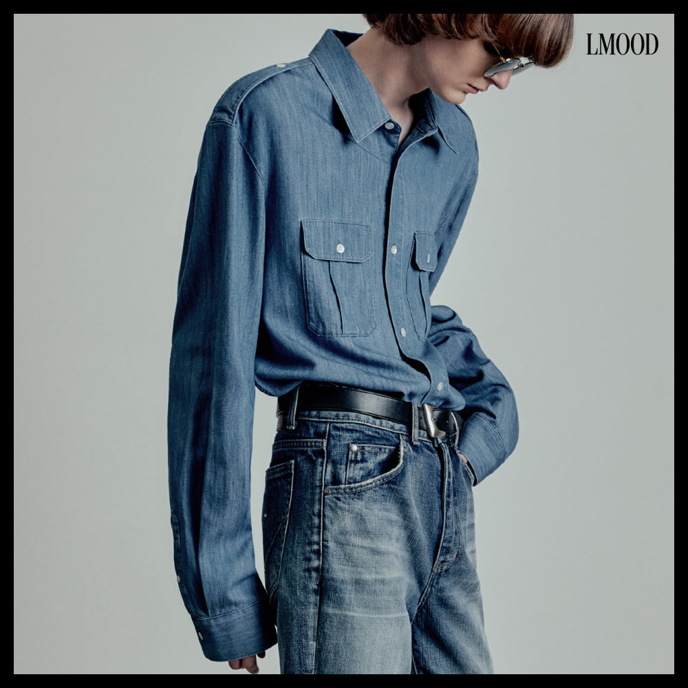【LMOOD】Huntington Tencel Denim Military Shirt ChambrayBlue