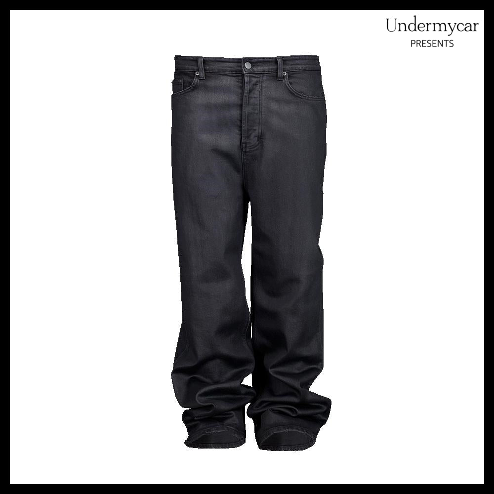 【Undermycar】Noir Coated Baggy Jeans Black
