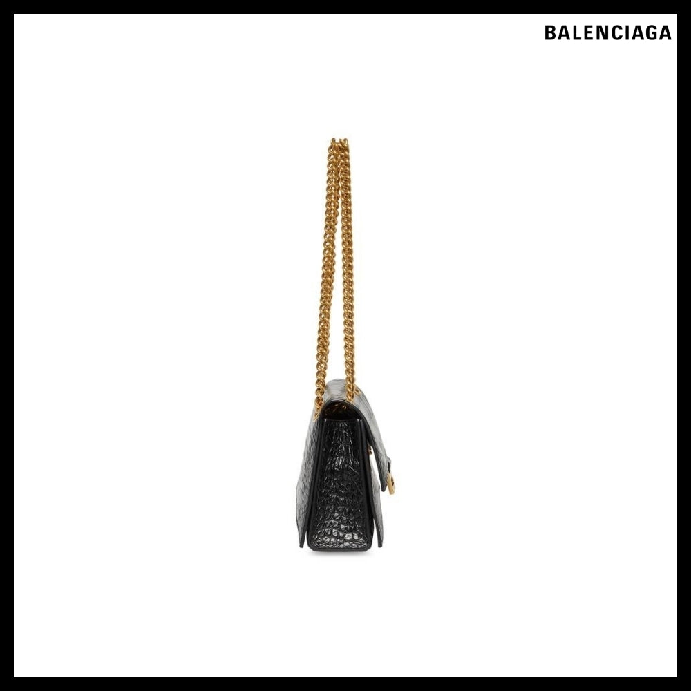【BALENCIAGA】Crush Small Chain Bag Crocodile Embossed Black