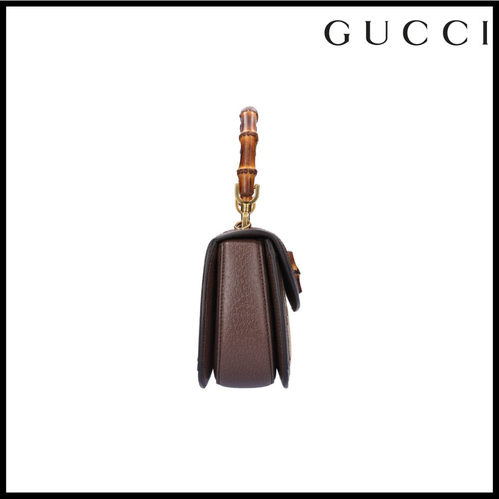 【gucci】Bamboo 1947 Small Python Handbag Leather Fabric