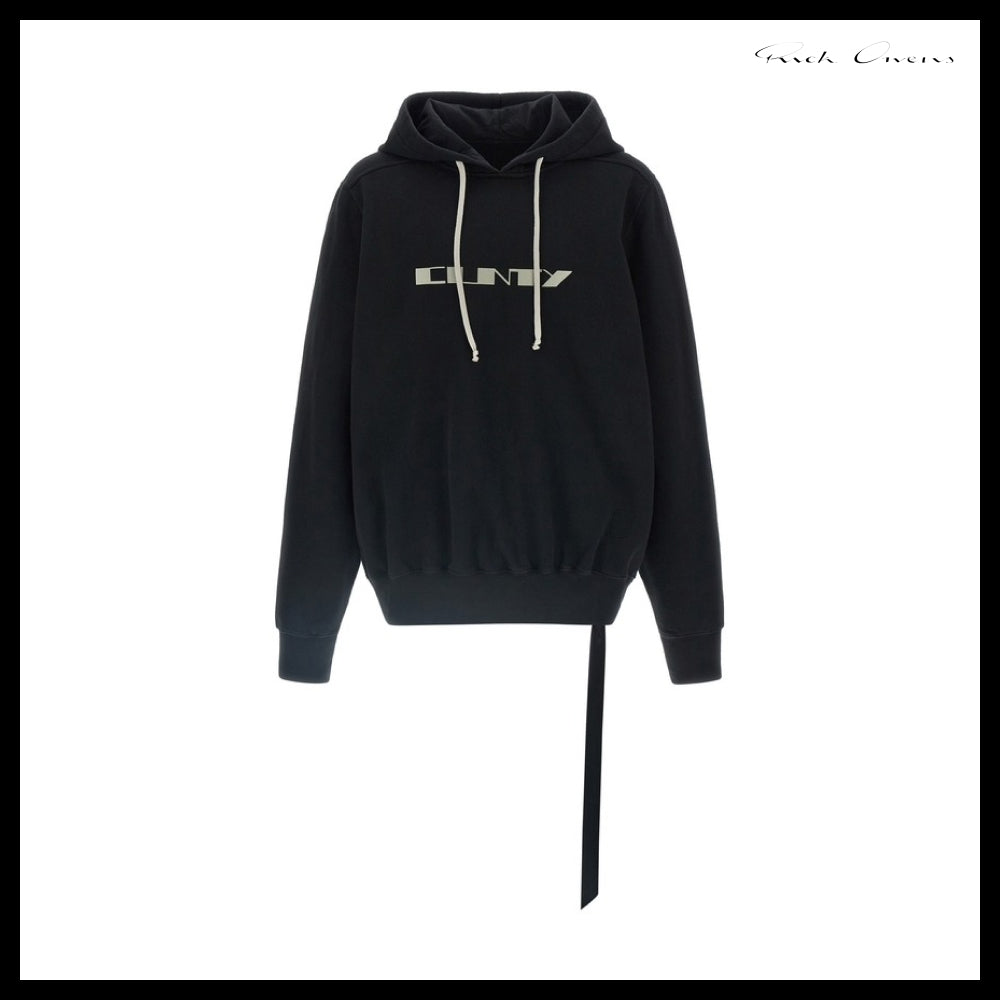 【Rick Owens】Black Hoodie with White Logo