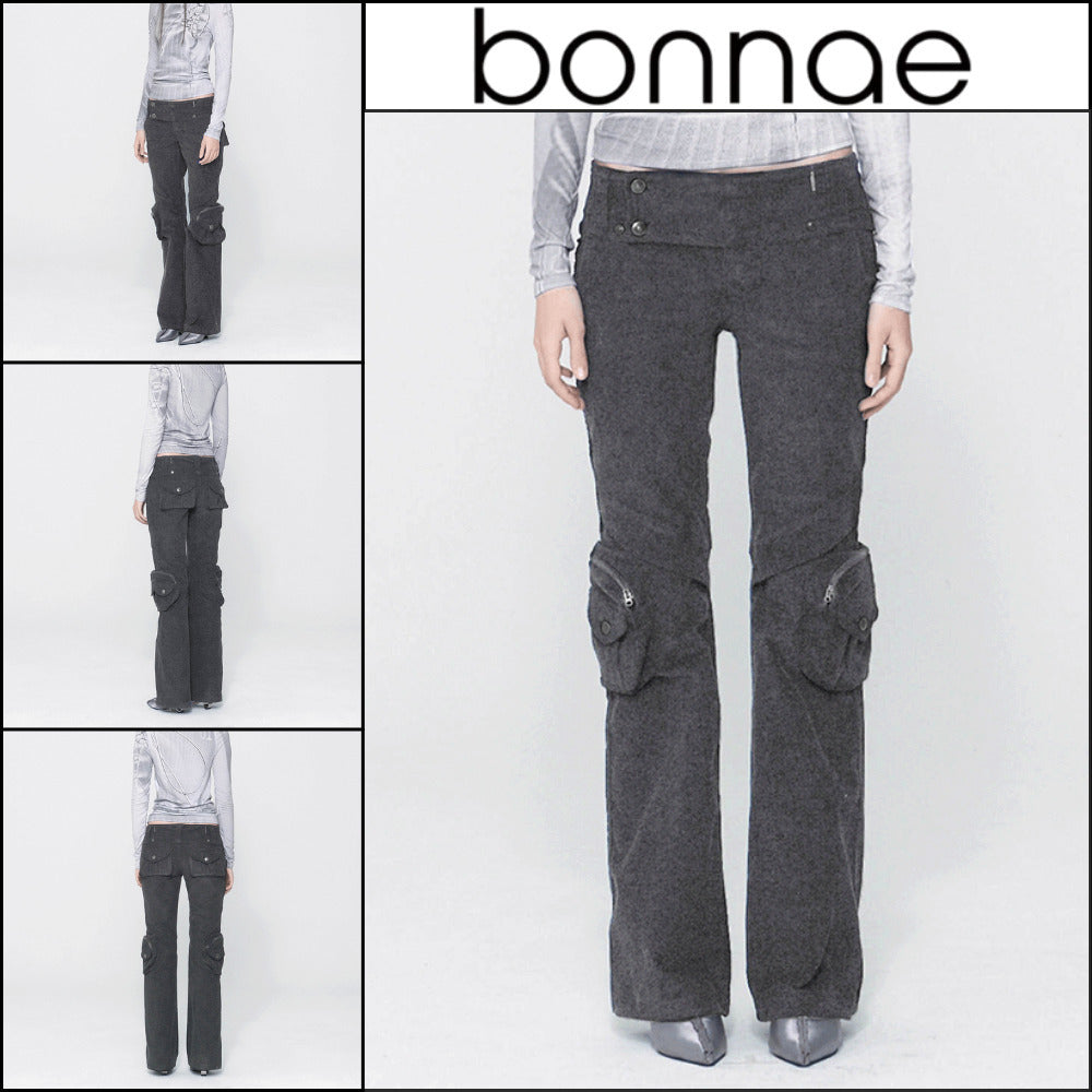 【Bonnae】Women Corduroy Pocket Pants Gray