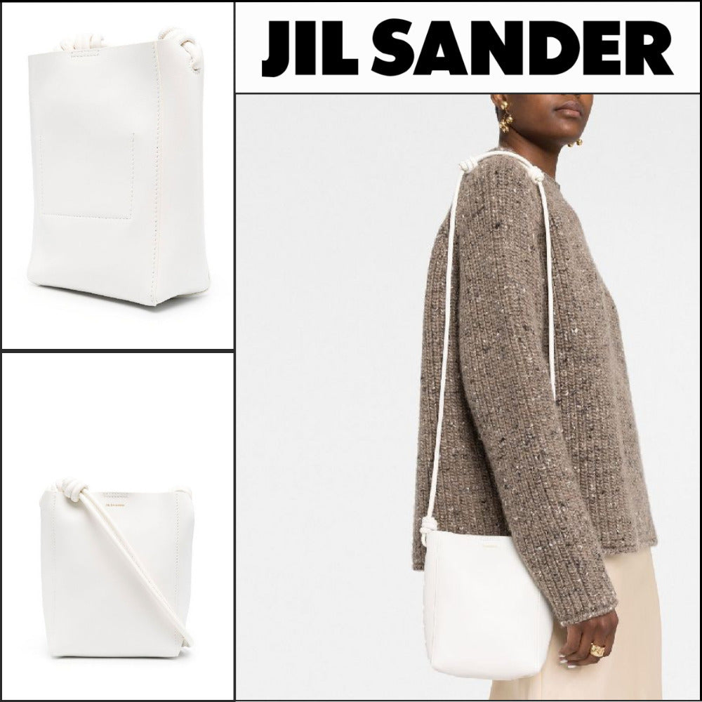 【Jil Sander】Logo Detail Calfskin Crossbody Bag White