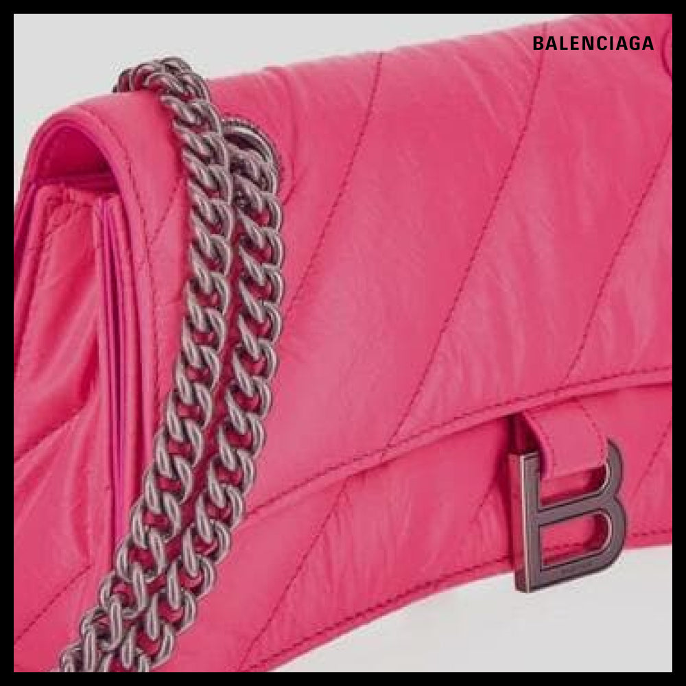 【BALENCIAGA】Crush Small Chain Bag Quilted Pink
