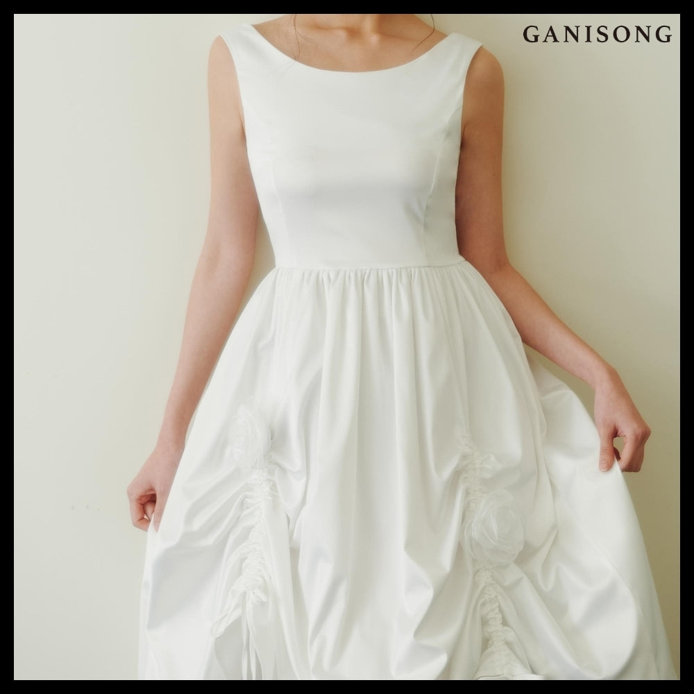 【GANISONG】Bridal Rosy Bow Dress White
