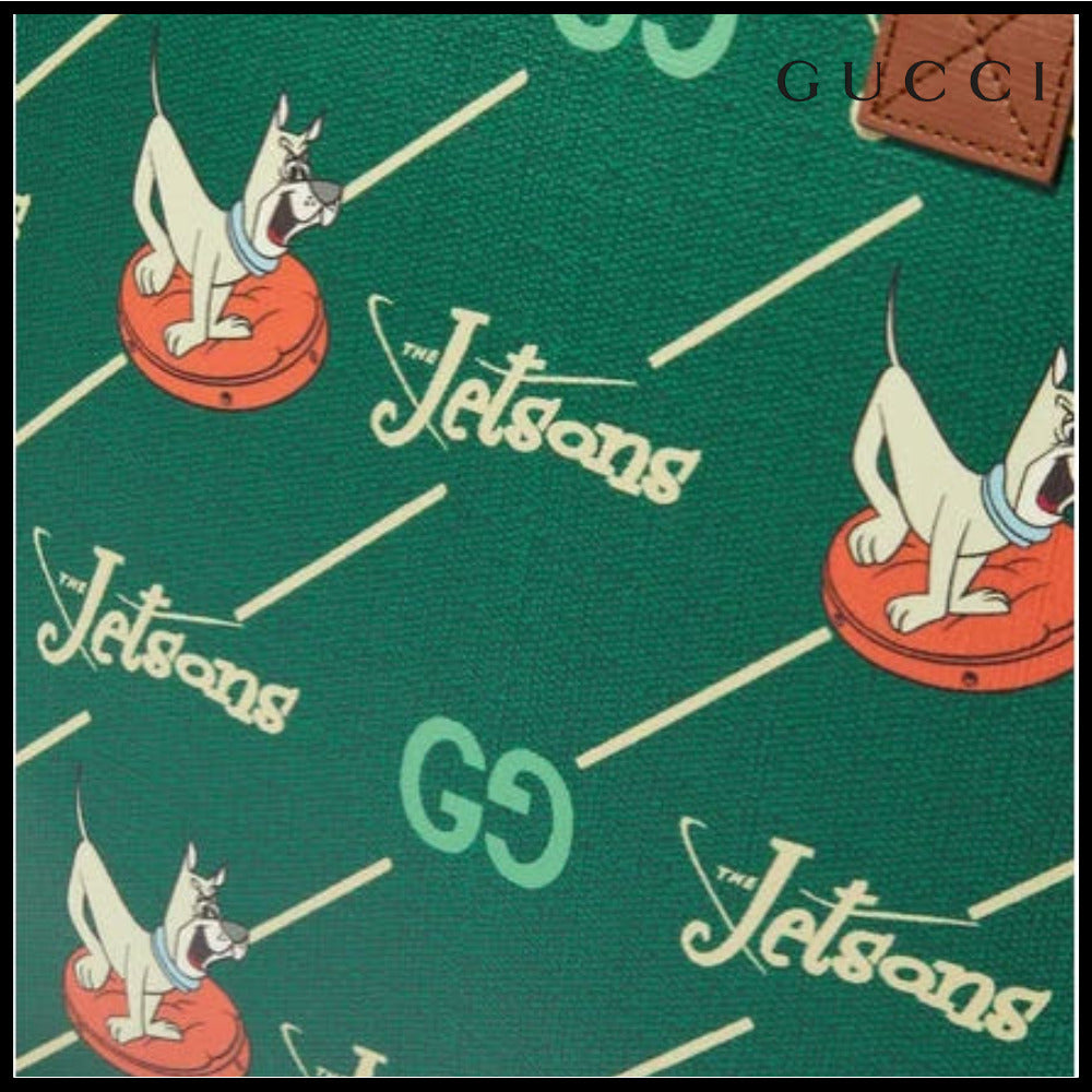 【GUCCI】GG Jetsons Green Brown Trim Tote Bag