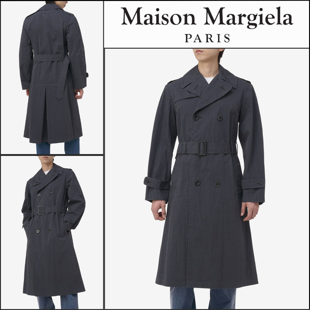 【Maison Margiela】Double Breasted Trench Coat Dark Blue