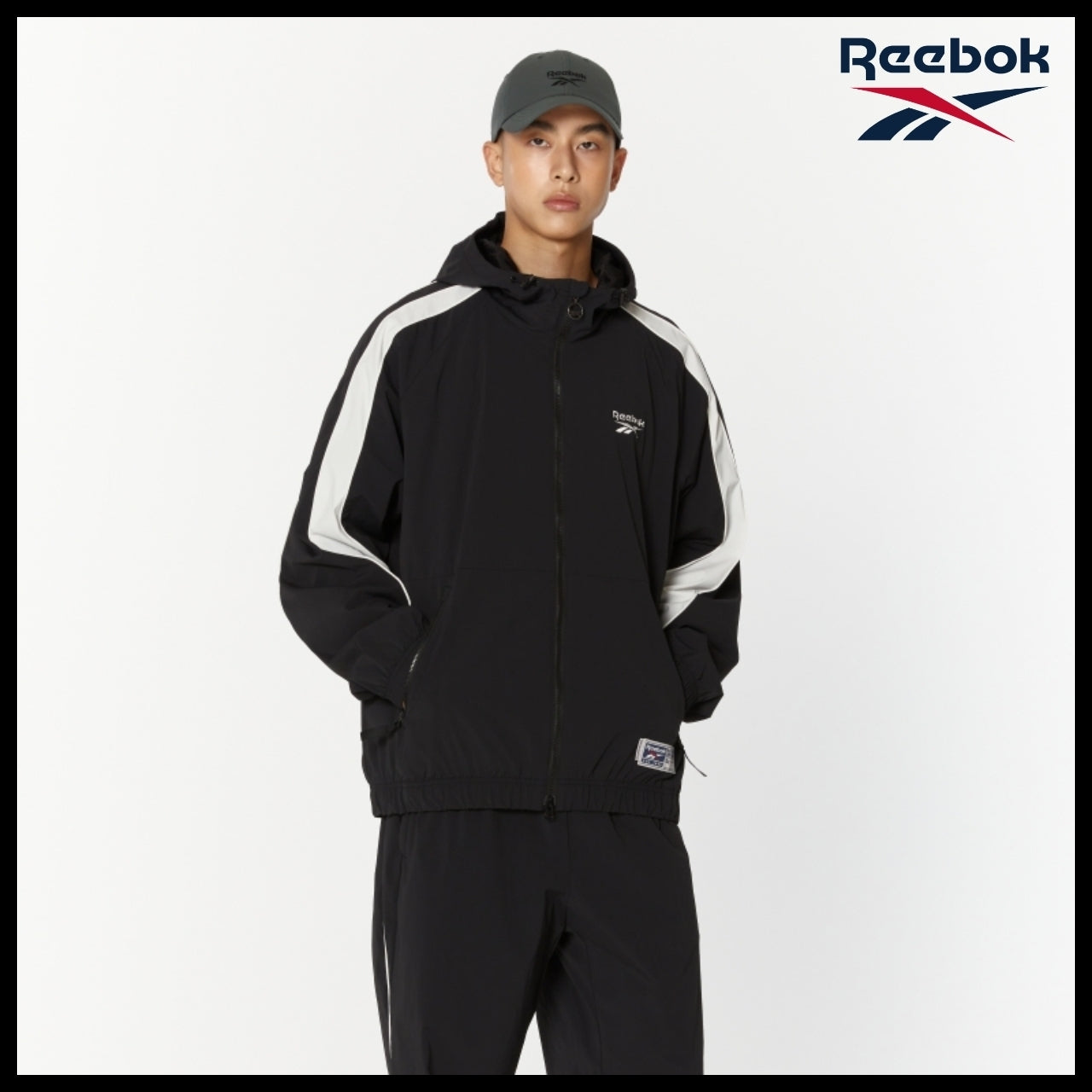 【Reebok】Stretch Hooded Windbreaker Jacket Black