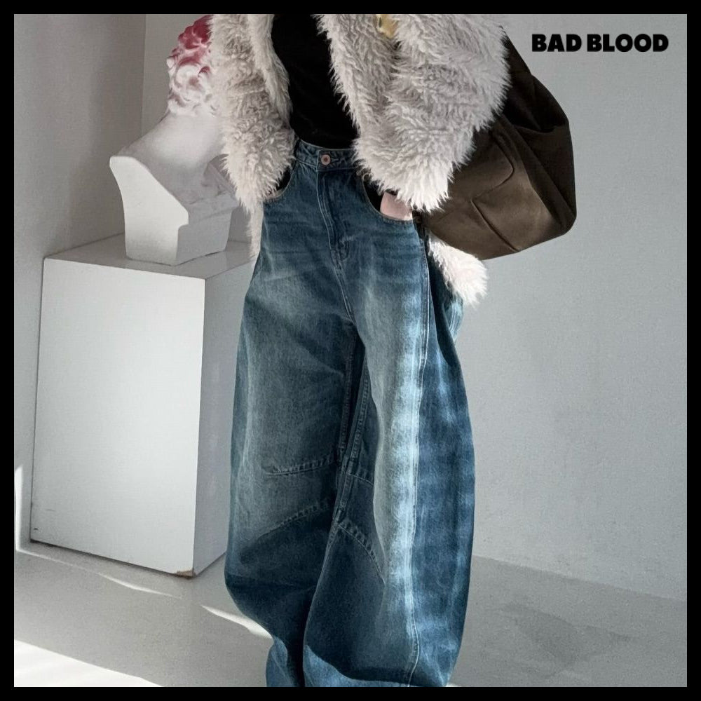 【BADBLOOD】Charlie Barrel Jeans - Mid Blue