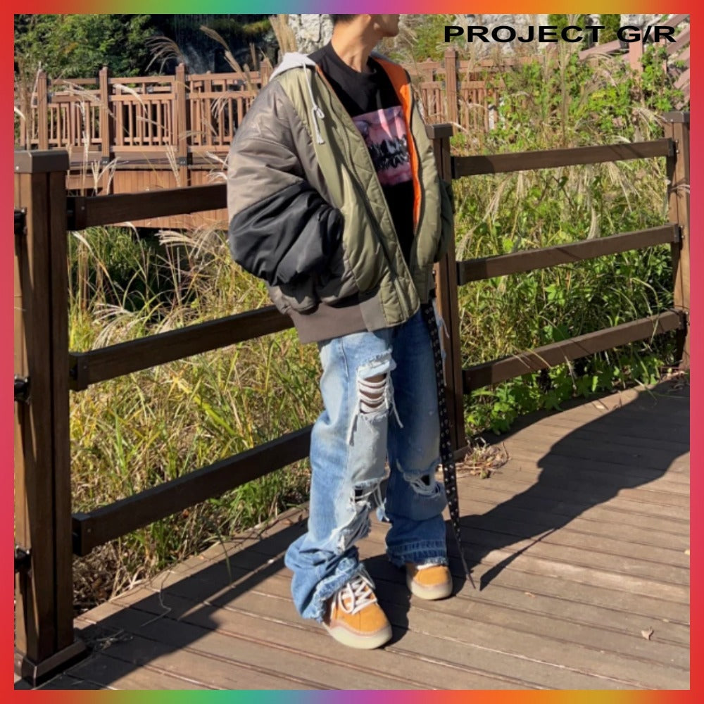 【PROJECT G/R】 UNBALANCED REWORKED BOMBER JACKET KHAKI