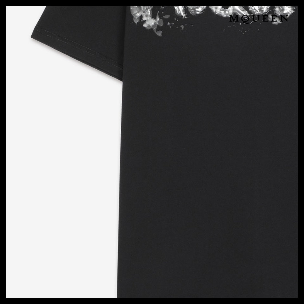 【alexander mcqueen】Gray Graffiti Logo Short Sleeve T Shirt