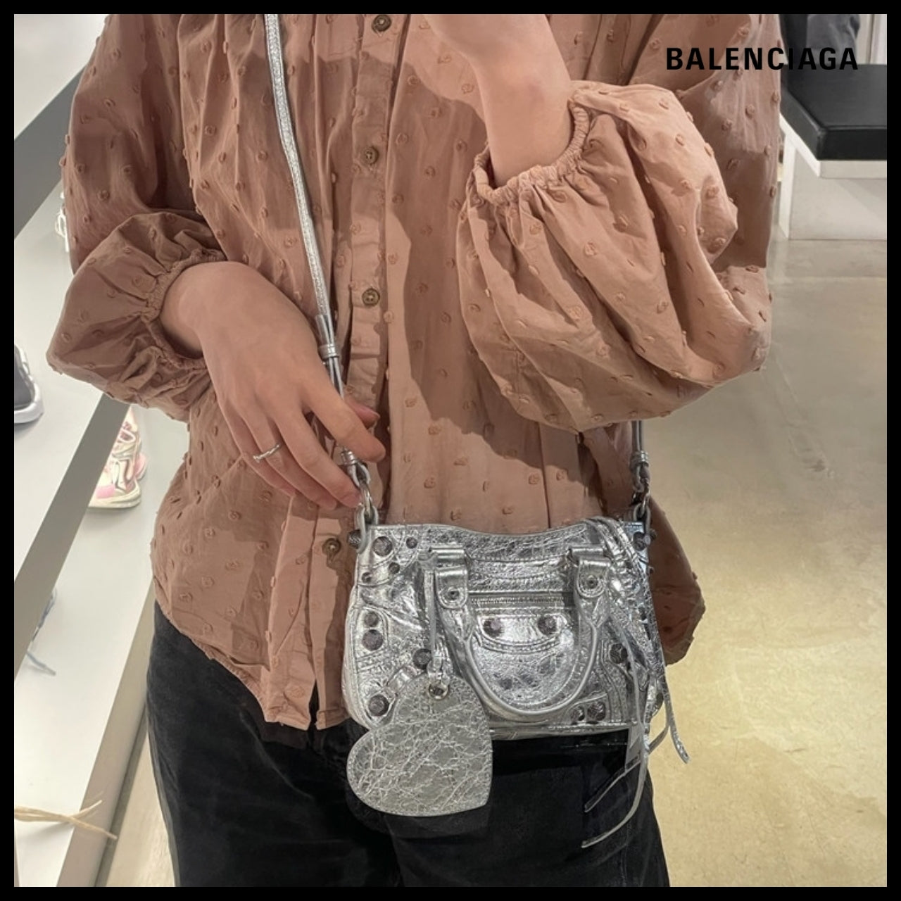 【BALENCIAGA】Neo Cagole Metallic Mini Tote Shoulder Bag