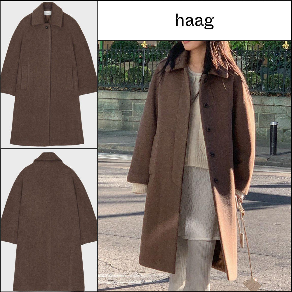 【HAAG】A Wool Single Coat Brown
