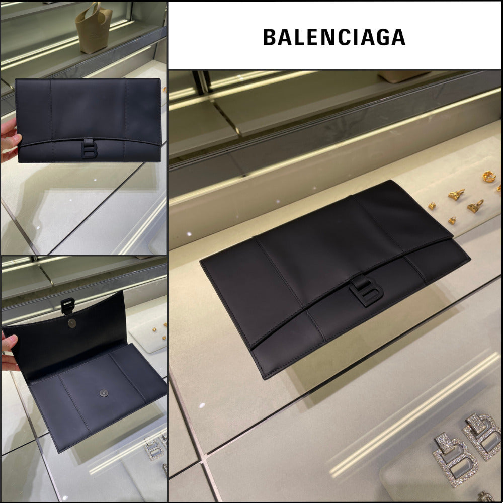 【BALENCIAGA】Hourglass B-Logo Matte Gummy Calf Flap Clutch
