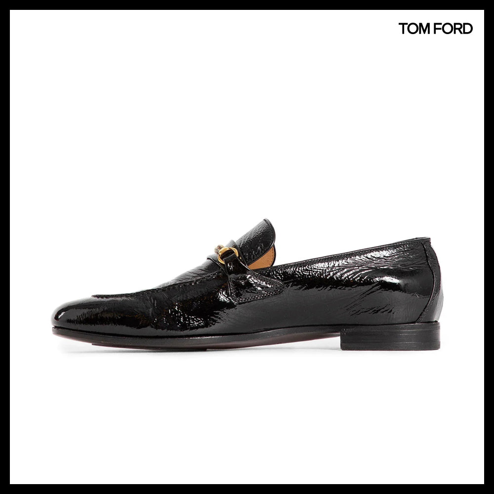 【TOM FORD】Printed Patent Eel Gigi Chain Loafers