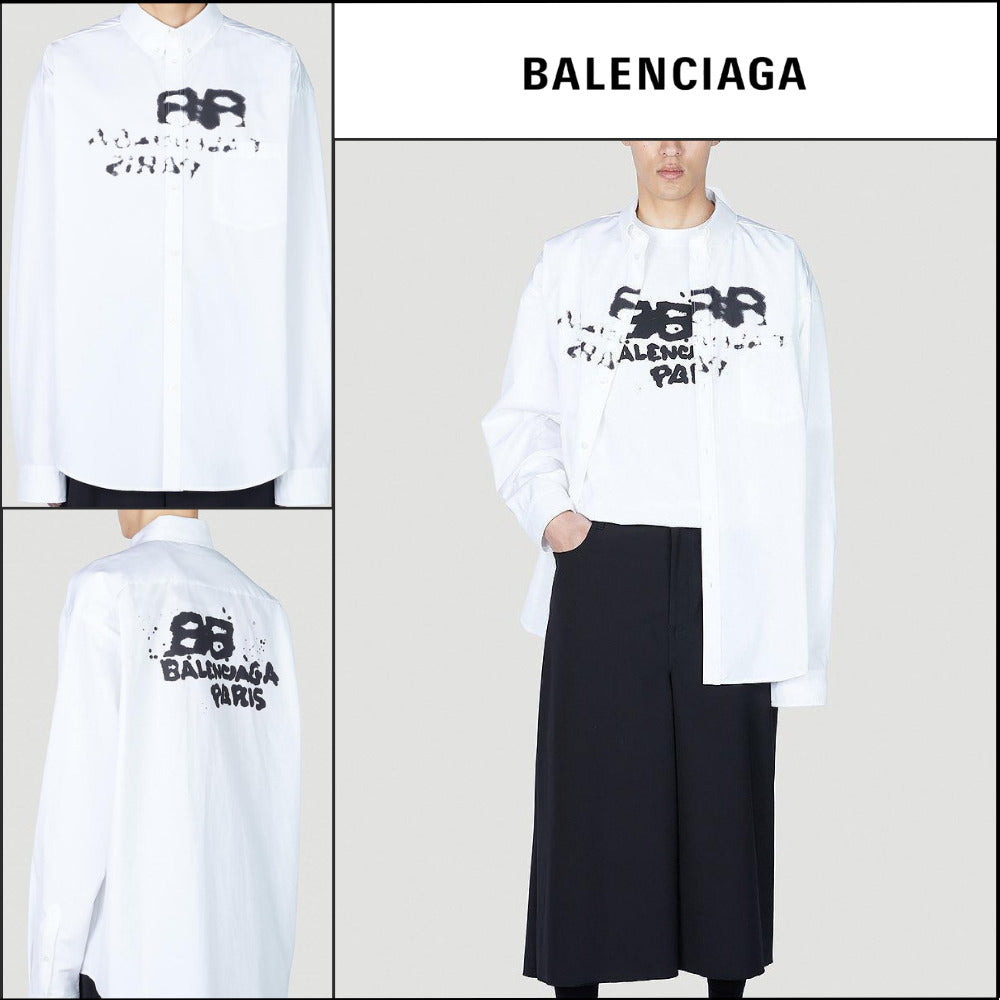 【BALENCIAGA】Paint Logo Shirt White