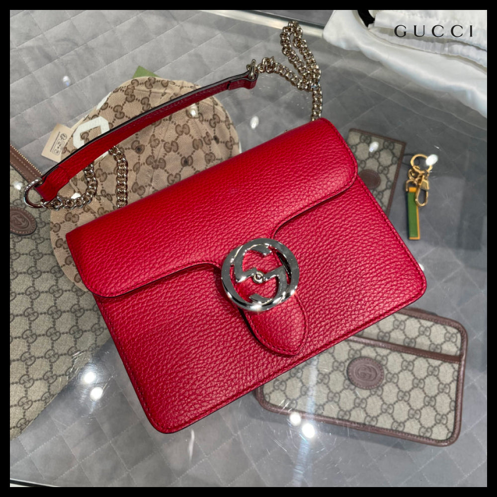 【GUCCI】GG Interlocking Small Chain Crossbody Bag Red