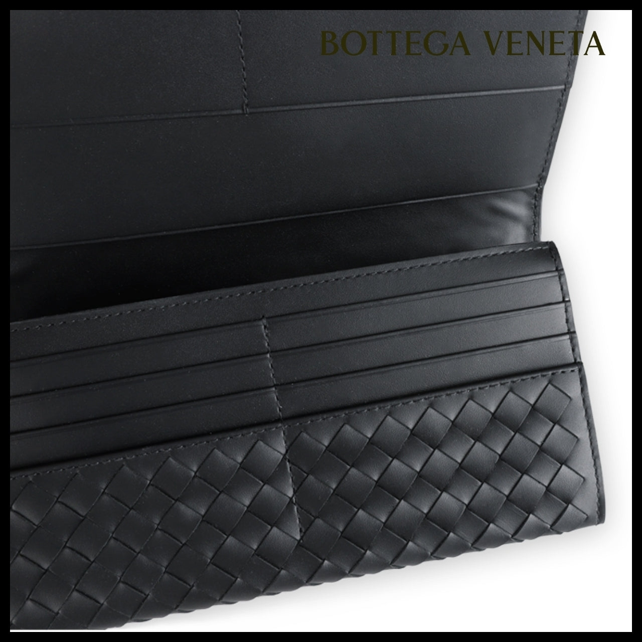 【BOTTEGA VENETA】 Mens Intrecciato Long Wallet Black