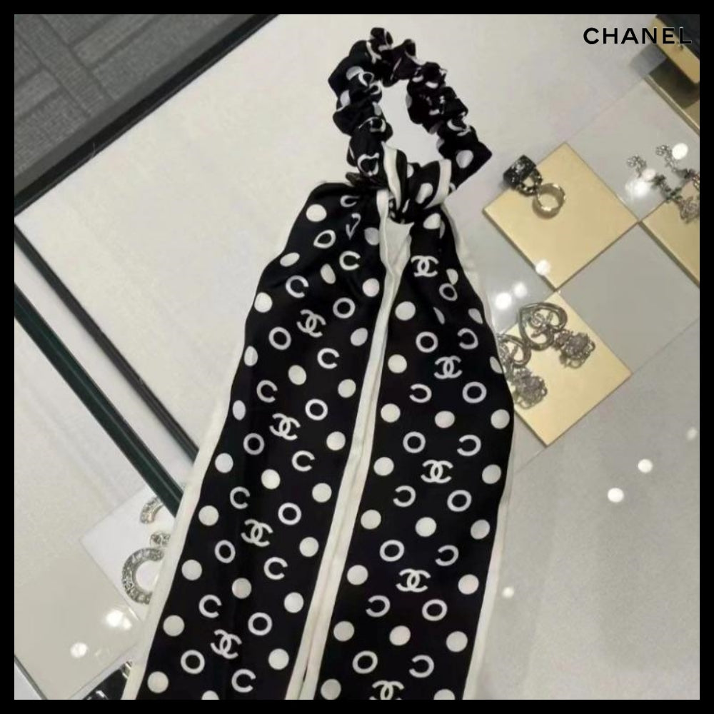 【CHANEL】CC Logo Twilly Dot Hair Scrunchie Black