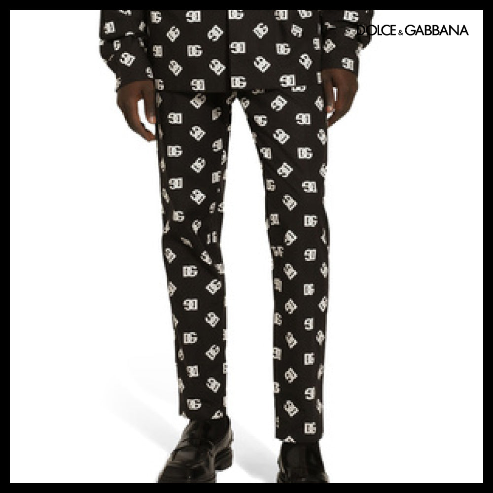 【Dolce & Gabbana】POPLIN PANTS WITH DG LOGO PRINT