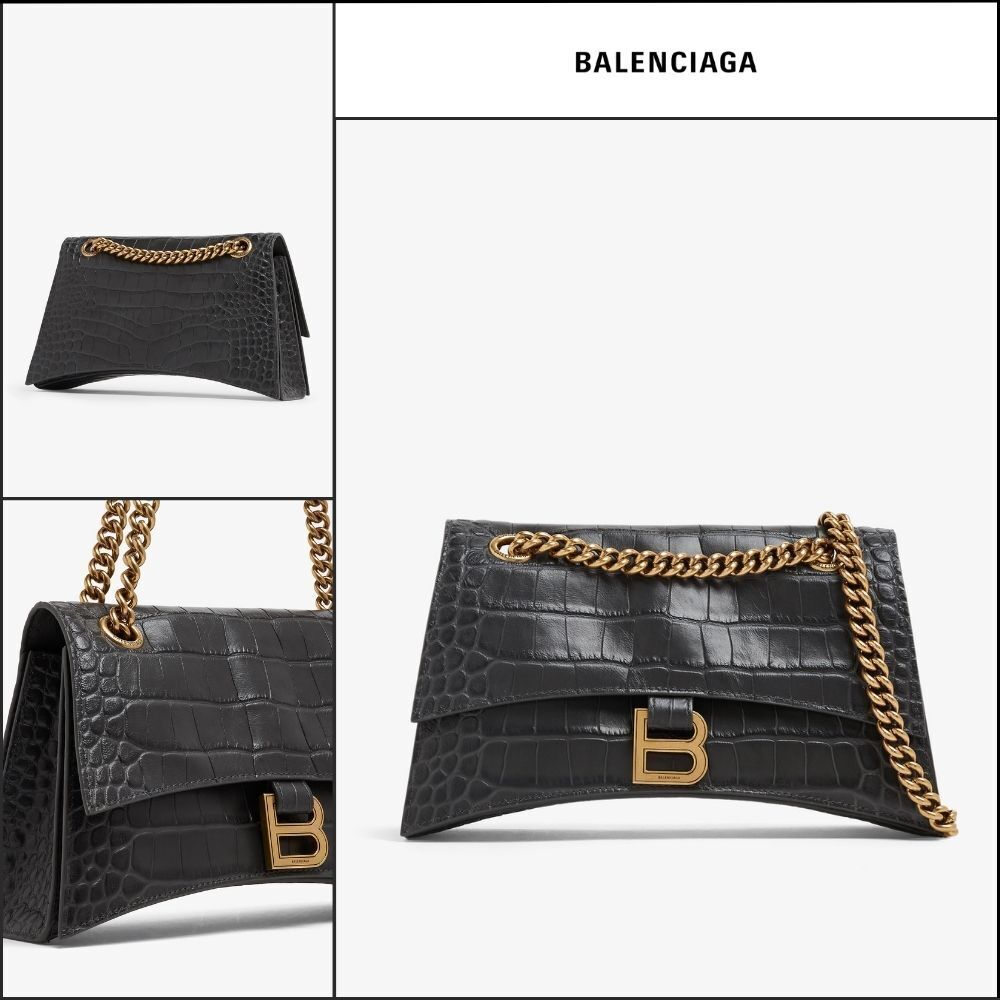 【BALENCIAGA】Crush Small Chain Bag Crocodile Embossed Black