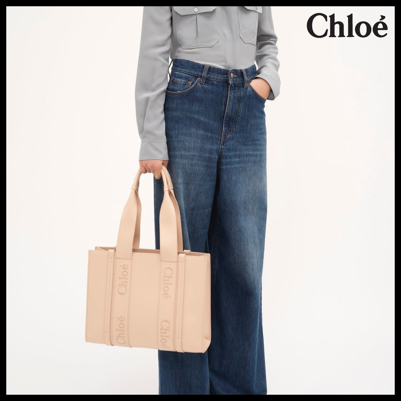 【Chloe】Woody Medium Tote Bag Cement Pink