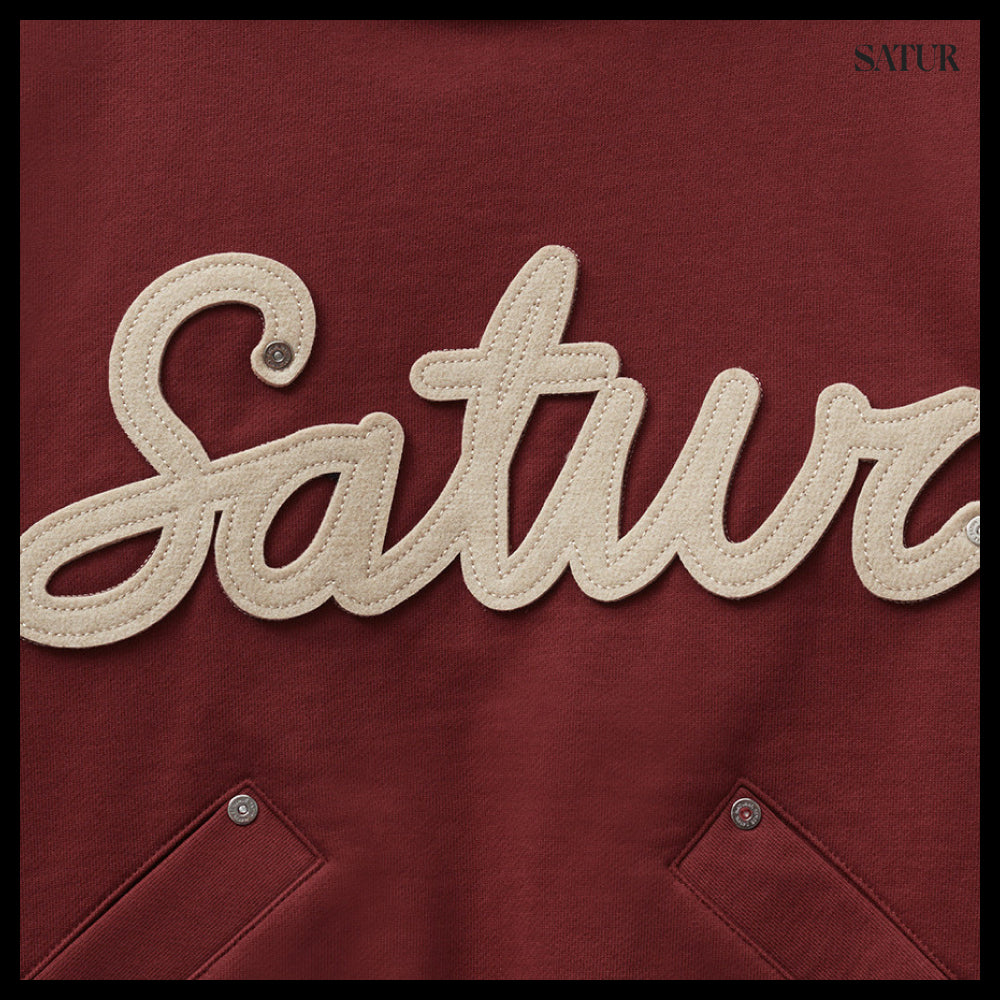 【SATUR】Applique Rivet Hoodie Burgundy